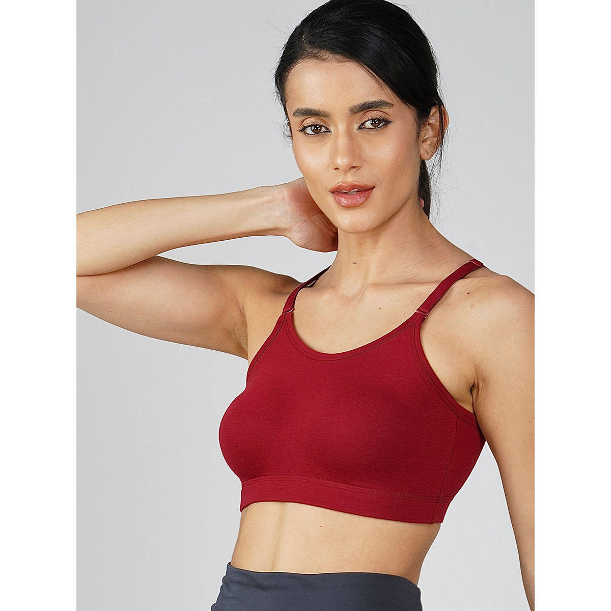 2PEACE Maroon Solid Non-Wired Non-Padded Full Coverage Sports Bra
