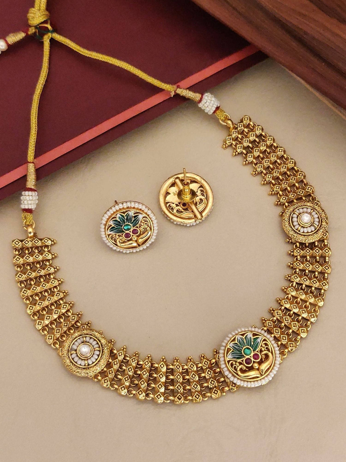 Abdesigns Multi-Color Gold Plated Meenakari Necklace with Earrings