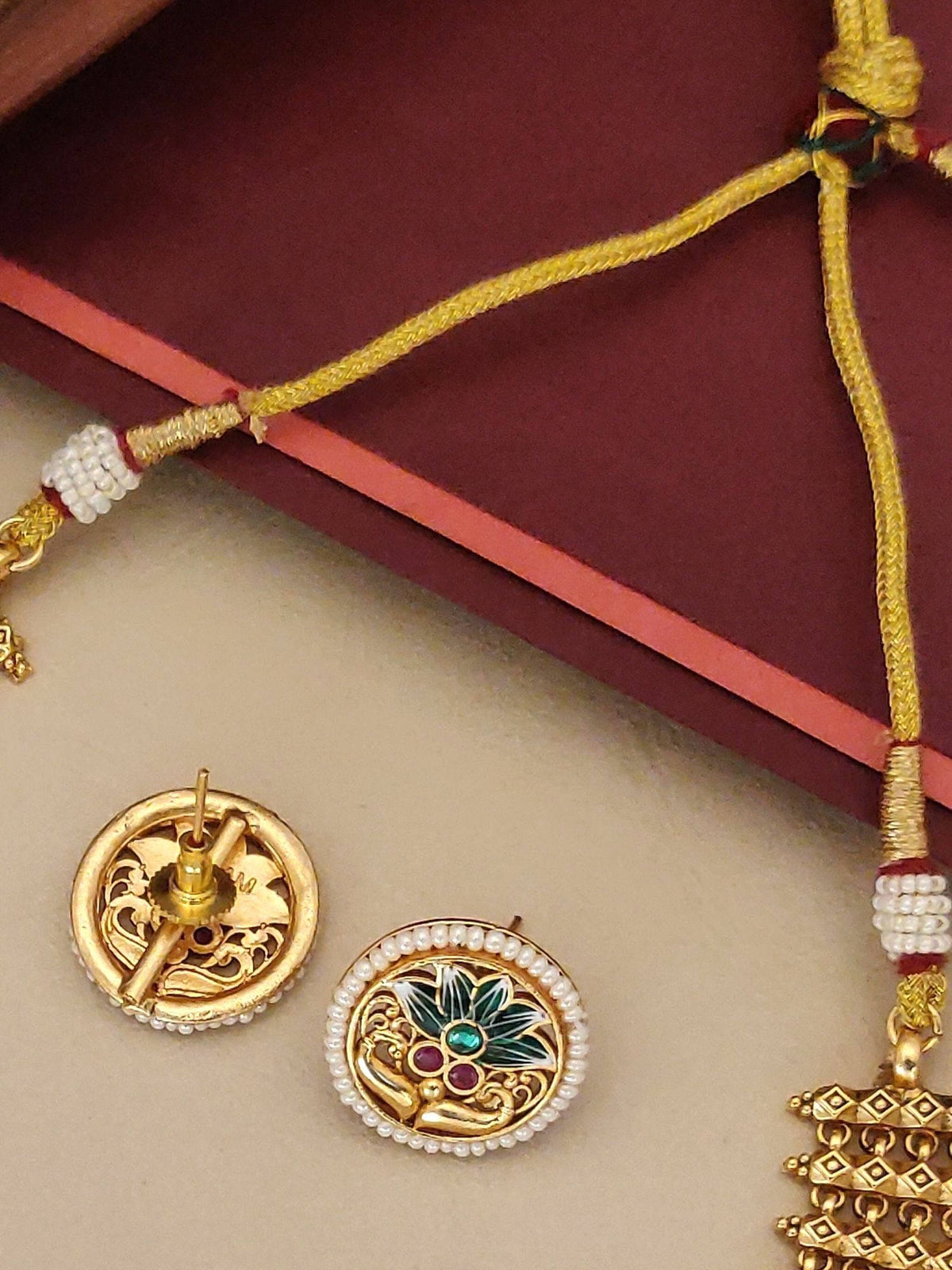 Abdesigns Multi-Color Gold Plated Meenakari Necklace with Earrings