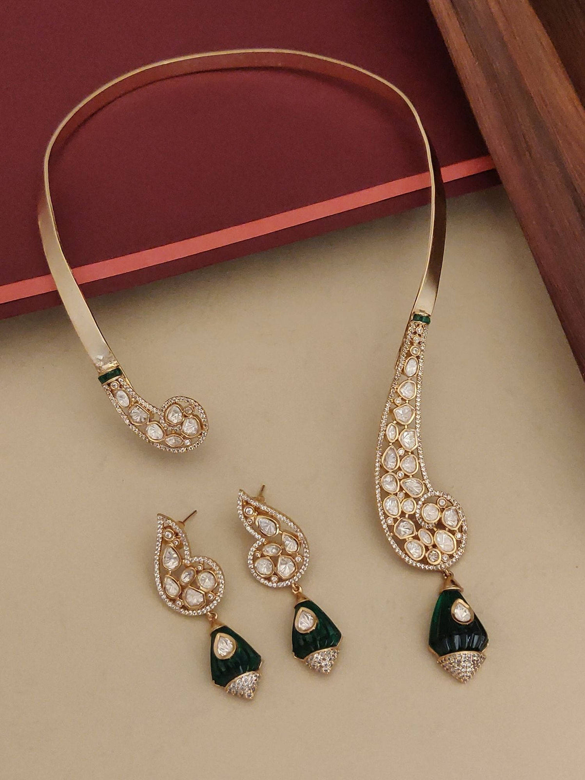 Abdesigns White Gold Plated American Diamond Necklace With Earrings