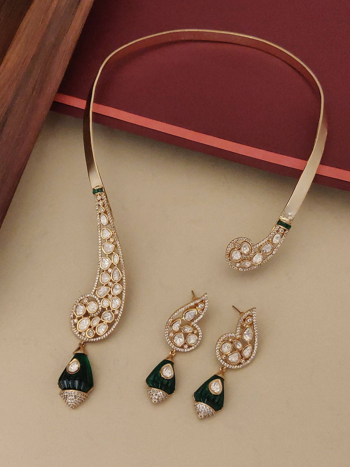 Abdesigns White Gold Plated American Diamond Necklace With Earrings
