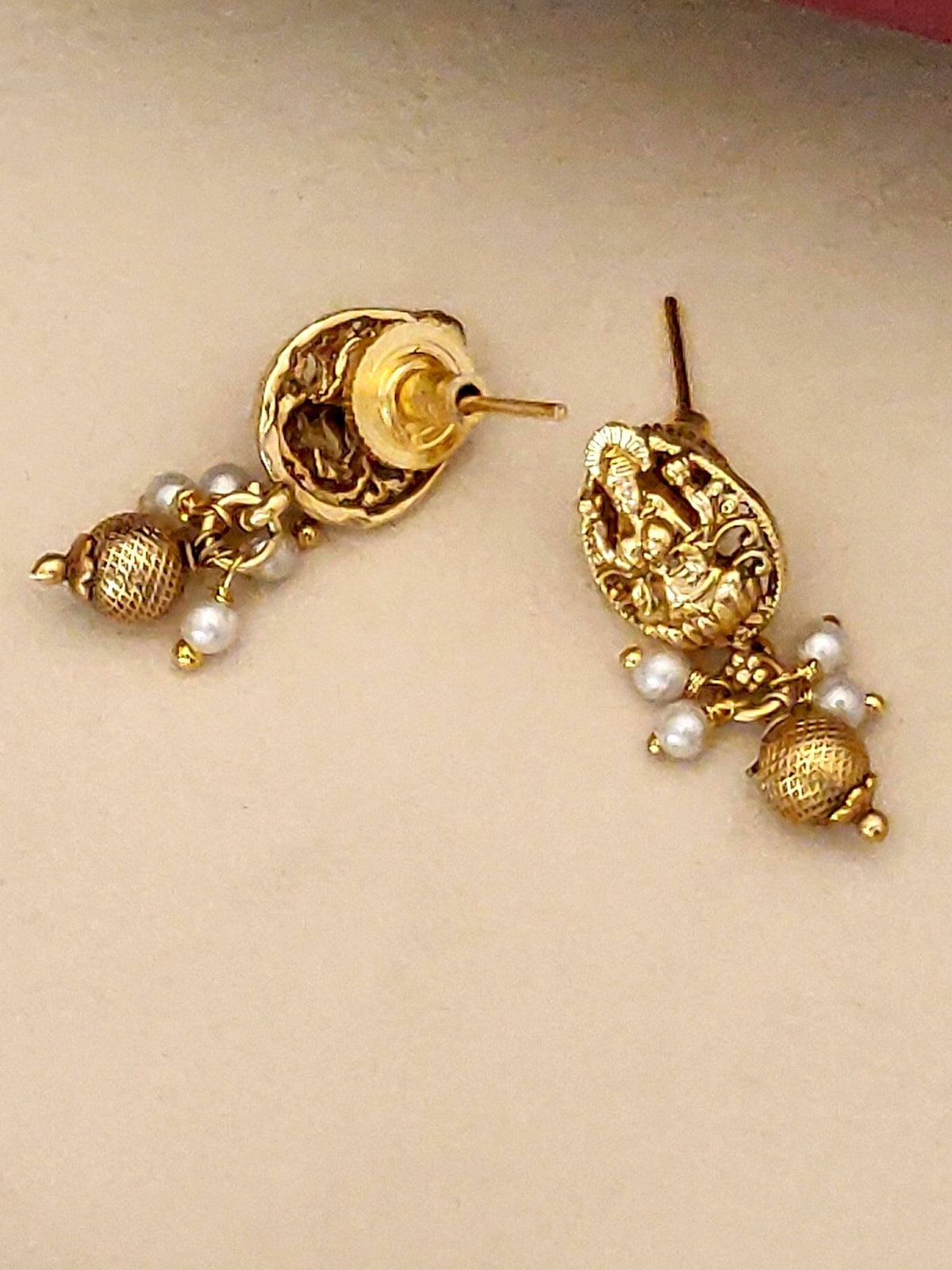 Abdesigns White Gold Plated Polki Kempstone Studded Temple Necklace with Earrings