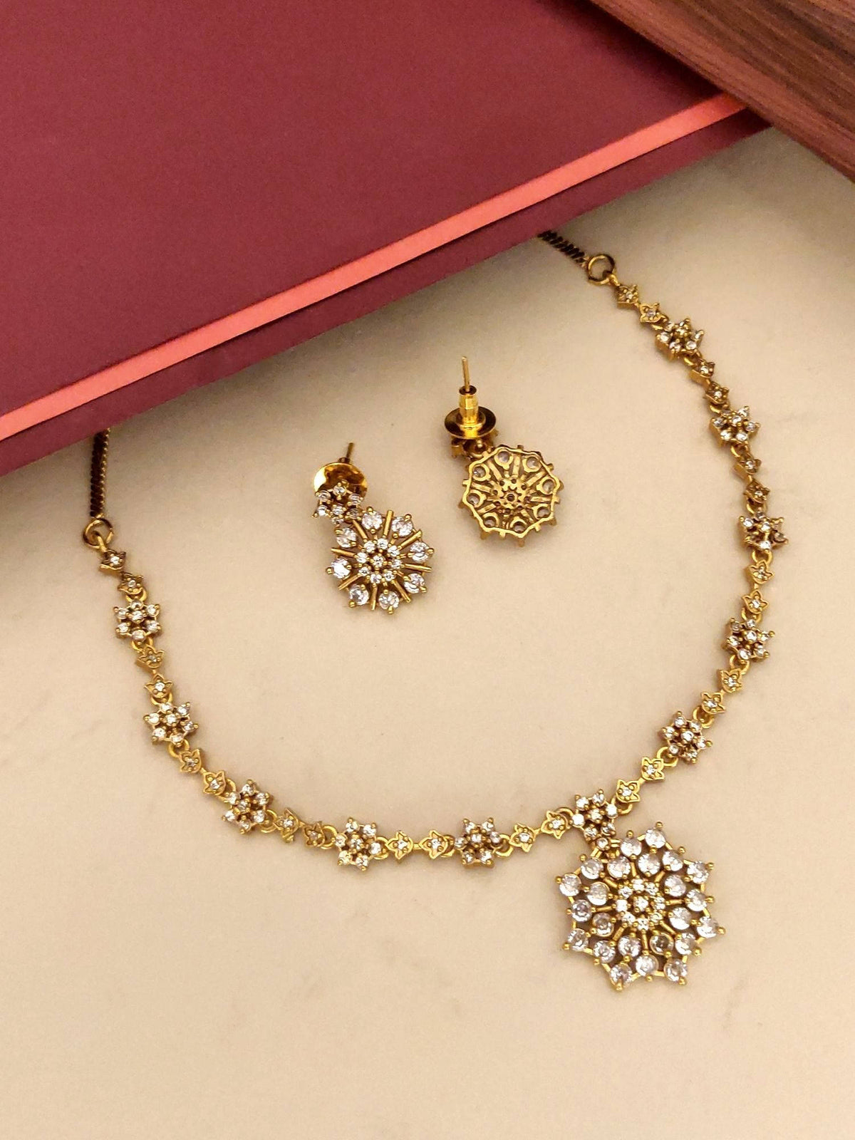 Abdesigns White Gold Plated Kempstone Studded Necklace with Earrings