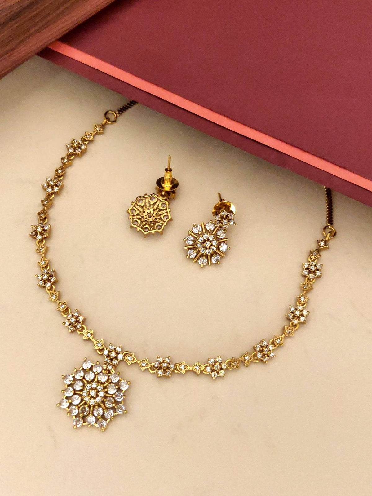 Abdesigns White Gold Plated Kempstone Studded Necklace with Earrings