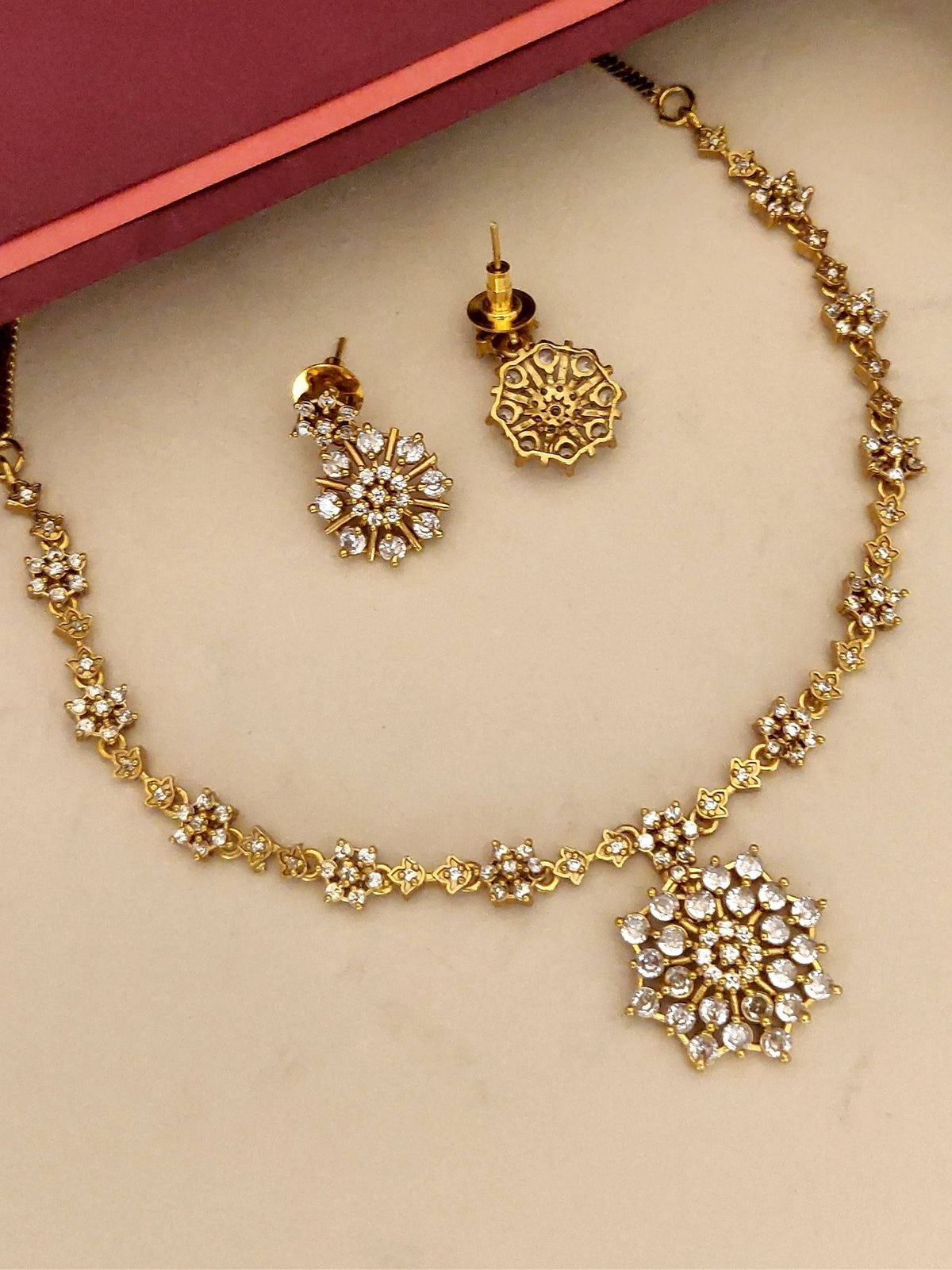 Abdesigns White Gold Plated Kempstone Studded Necklace with Earrings