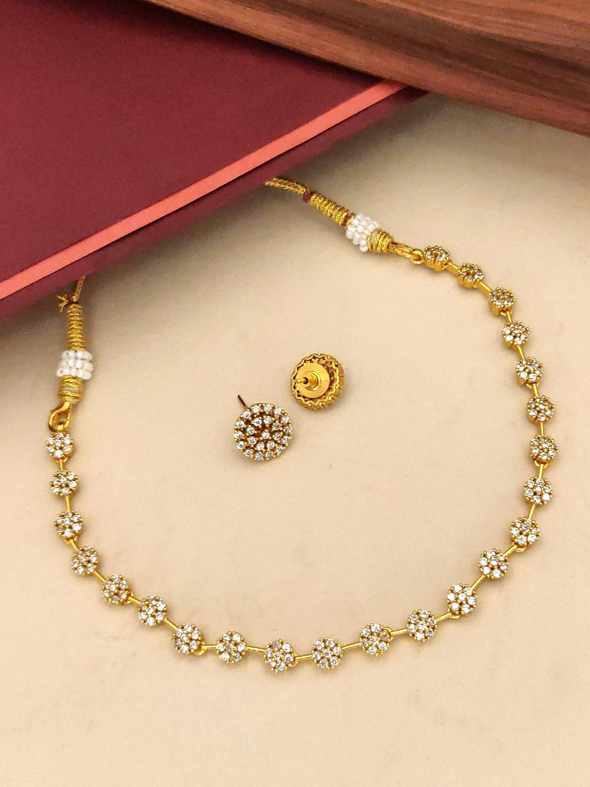 Abdesigns White Gold Plated Kempstone Studded Necklace with Earrings