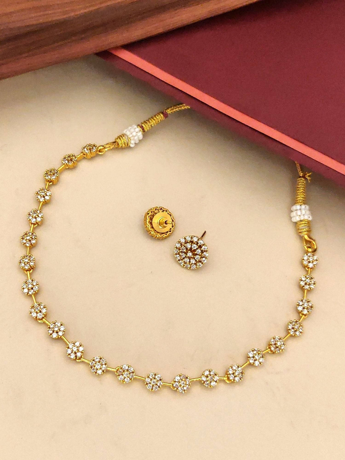 Abdesigns White Gold Plated Kempstone Studded Necklace with Earrings