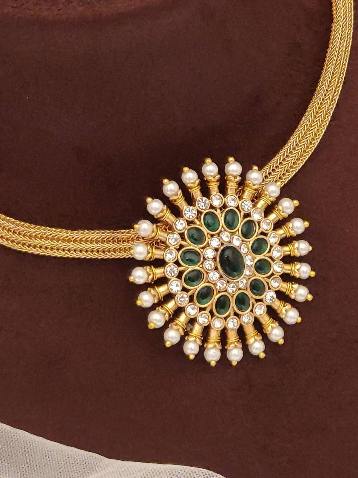 Abdesigns Green Elegant Gold Plated Colored Stone Necklace with Earrings