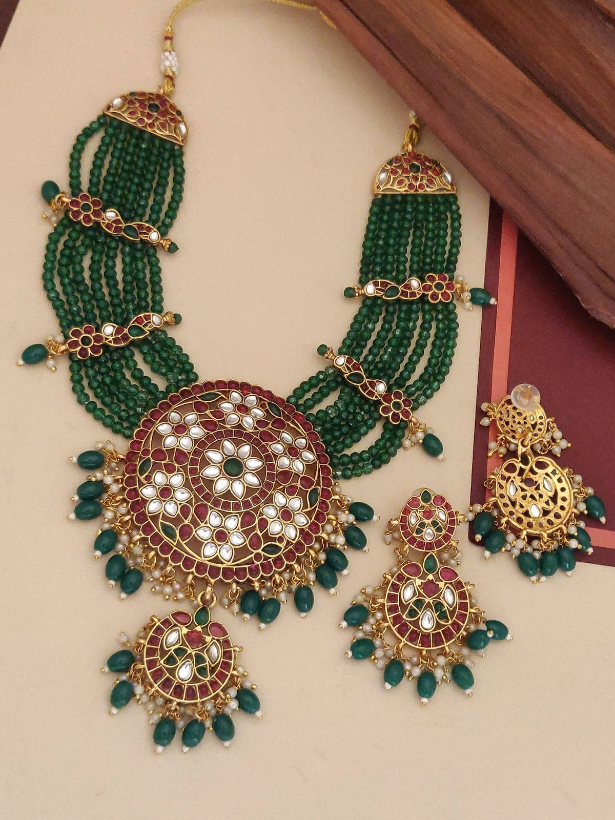 Abdesigns Multi-Color Elegant Gold Plated Colored Stone Necklace with Earrings