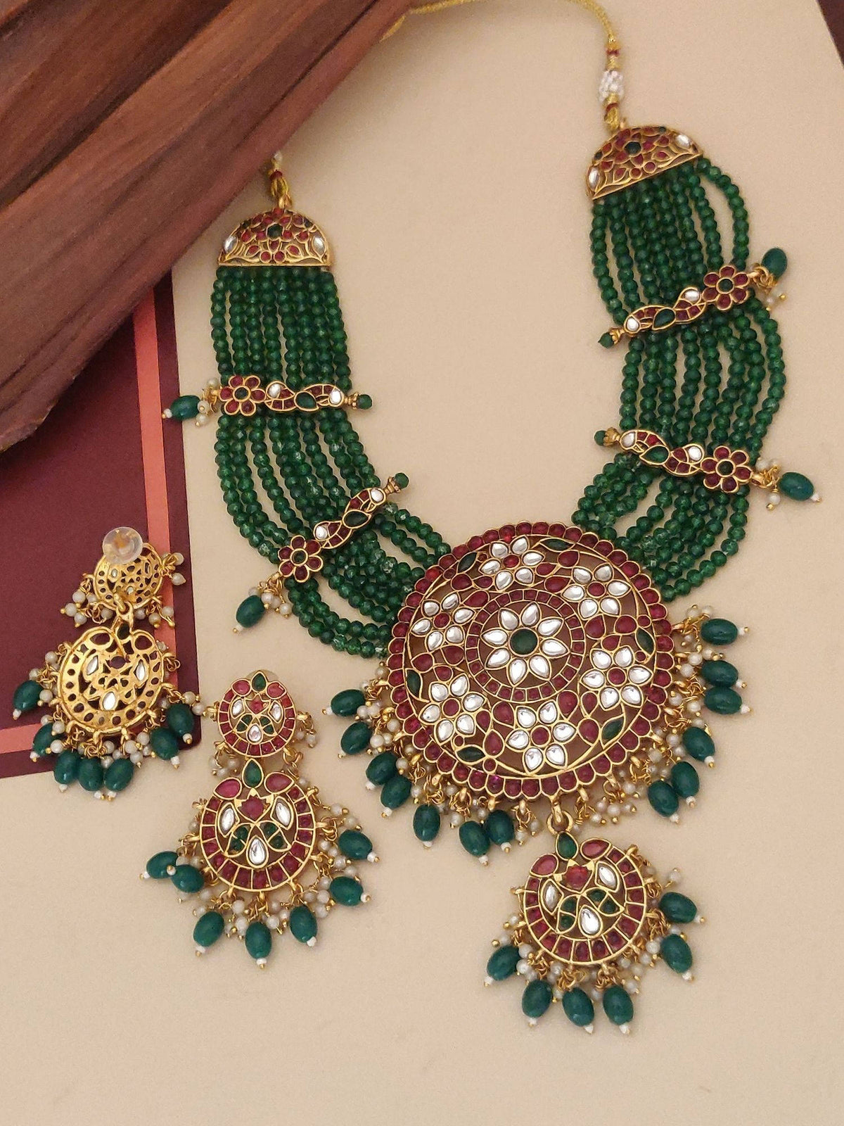 Abdesigns Multi-Color Elegant Gold Plated Colored Stone Necklace with Earrings