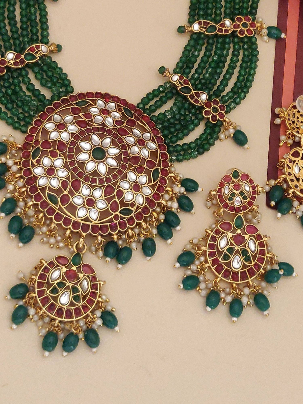 Abdesigns Multi-Color Elegant Gold Plated Colored Stone Necklace with Earrings