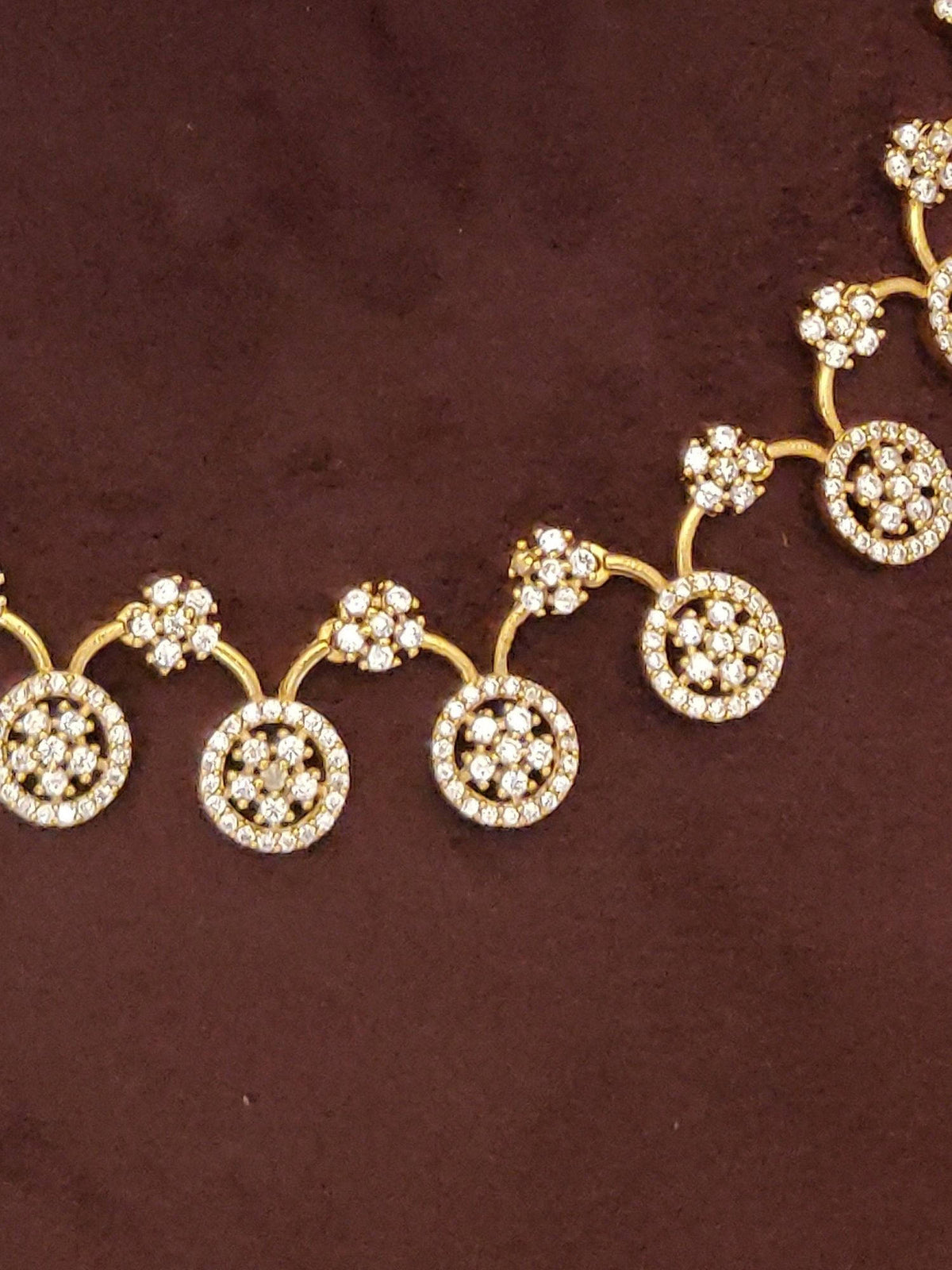 Abdesigns White Premium Gold Plated American Diamond Choker Necklace with Earrings