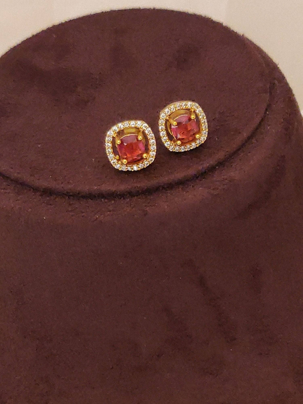 Abdesigns Shiny Gold Plated Red Stone Necklace with Earrings