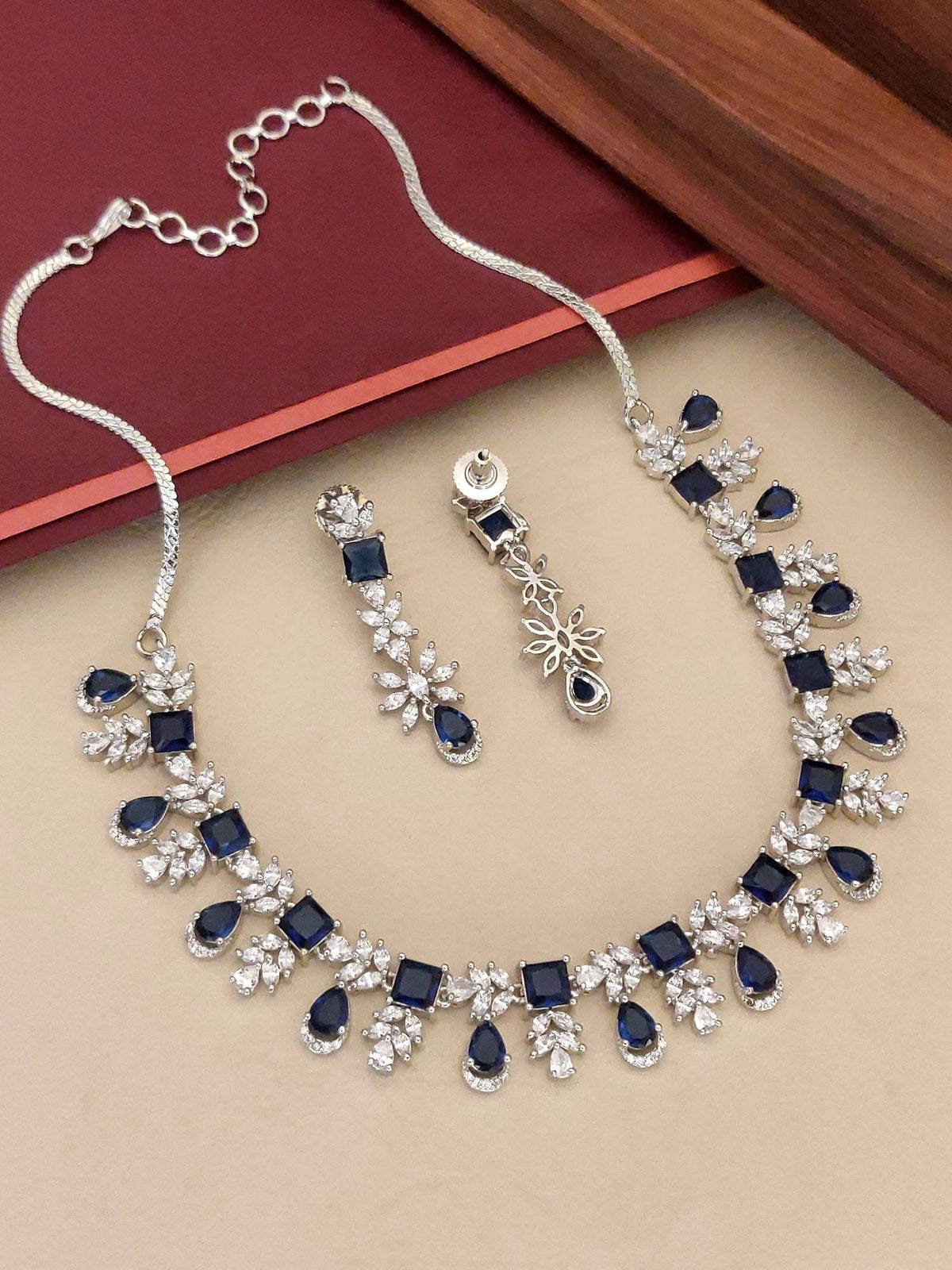 Abdesigns Multi-Color Enchanting Silver Plated American Diamond Studded Necklace with Earrings