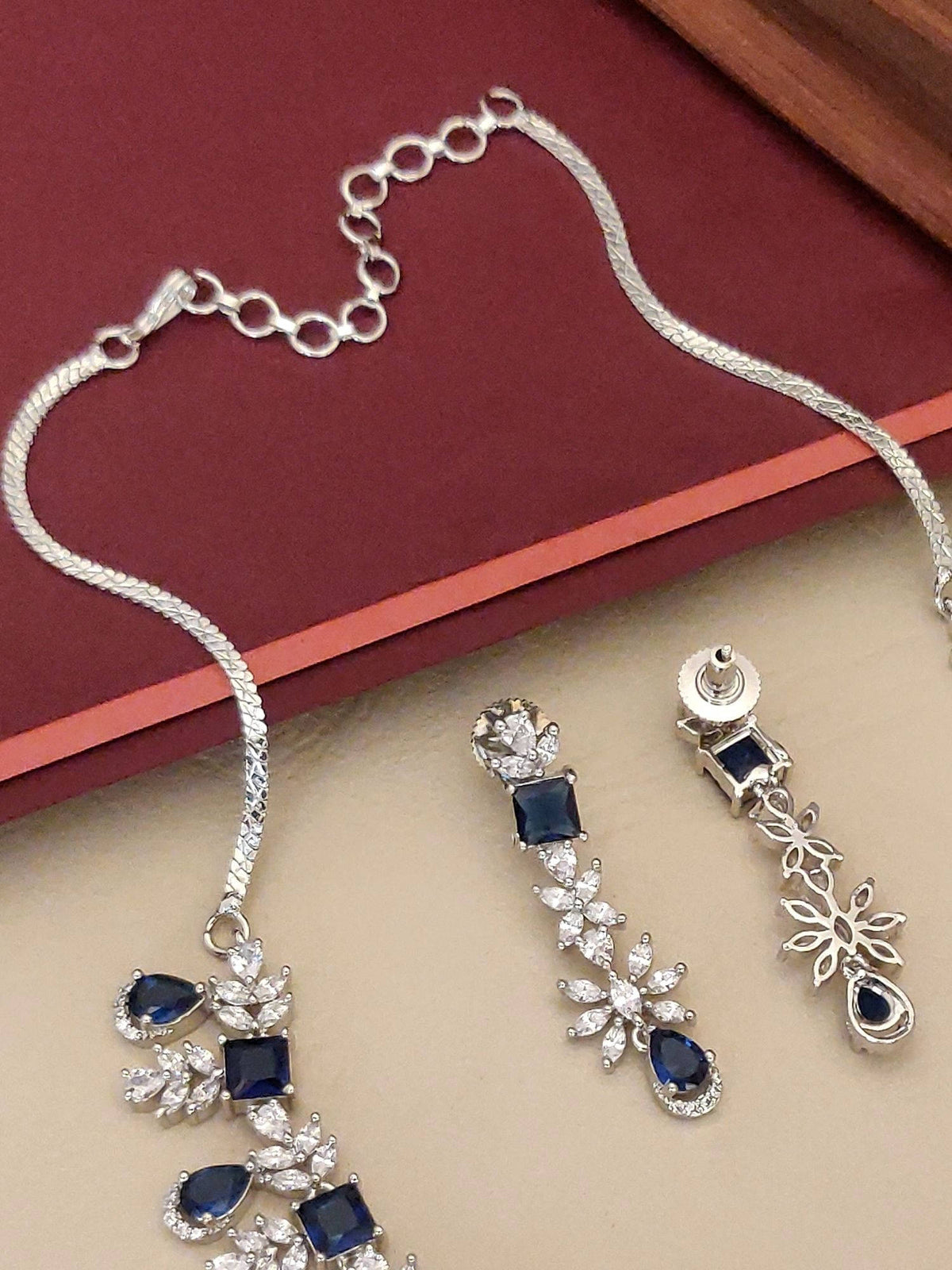 Abdesigns Multi-Color Enchanting Silver Plated American Diamond Studded Necklace with Earrings