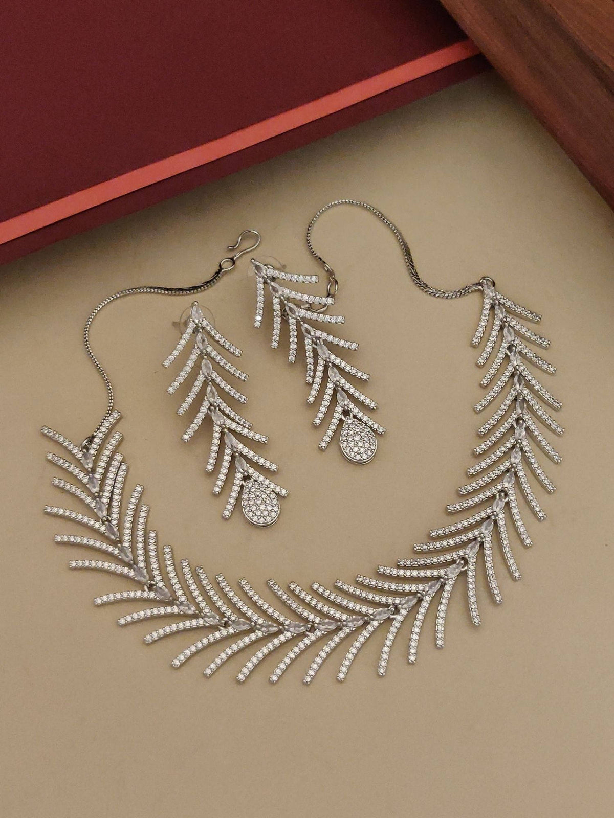 Abdesigns White Silver Plated American Diamond Necklace With Earrings