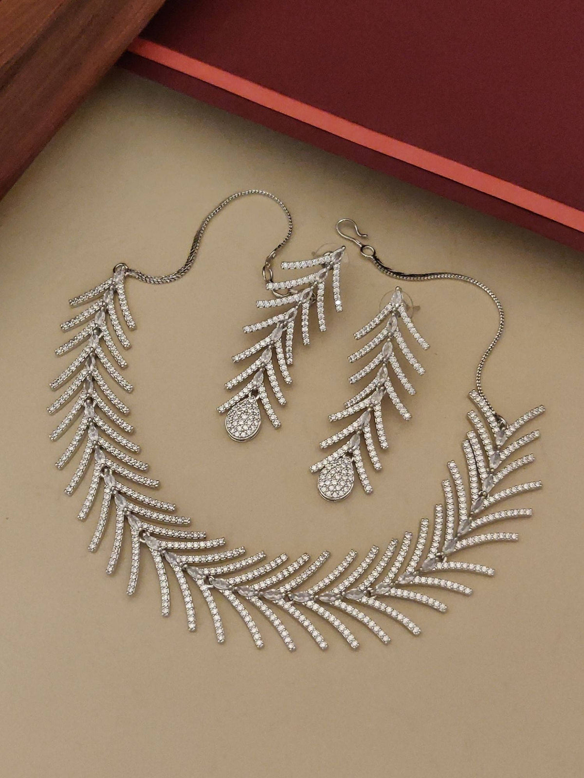 Abdesigns White Silver Plated American Diamond Necklace With Earrings