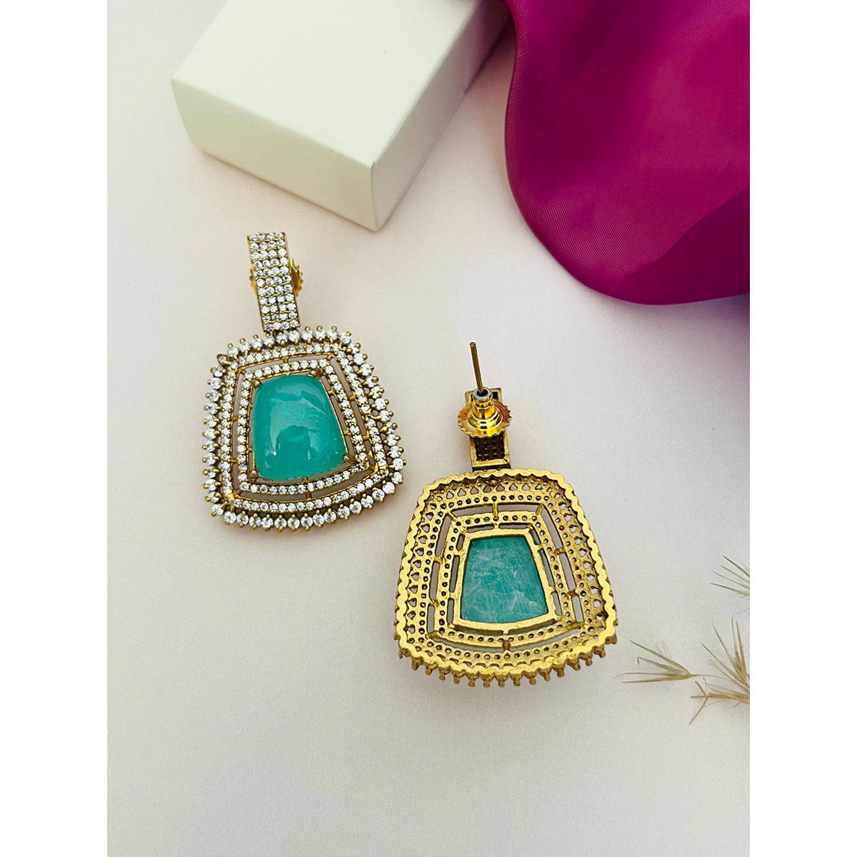 Abdesigns Gold Plated Polki American Diamond Jewellery Set