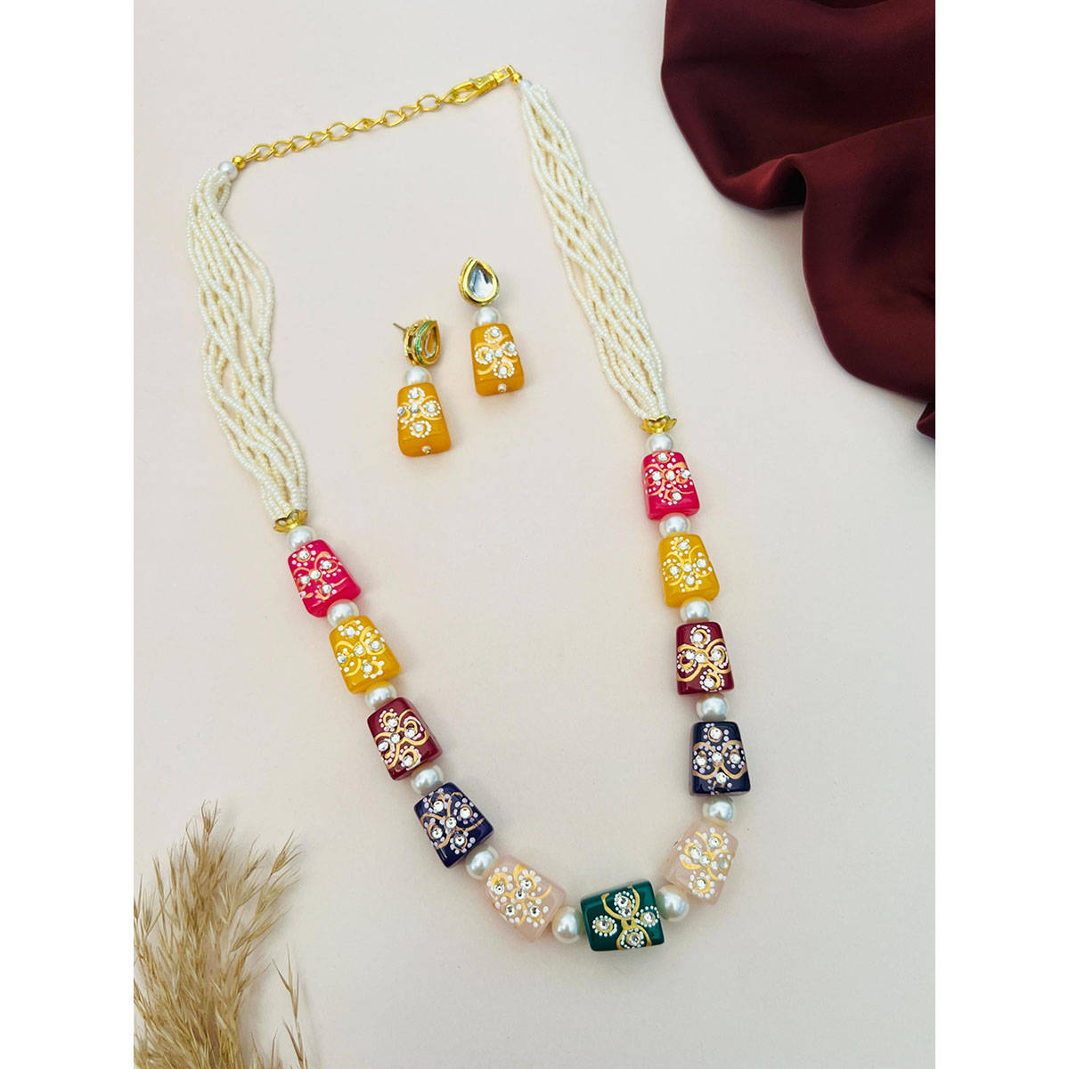 Abdesigns Enchanting Gold Plated Jaipuri Mala Jewellery Set · One Size
