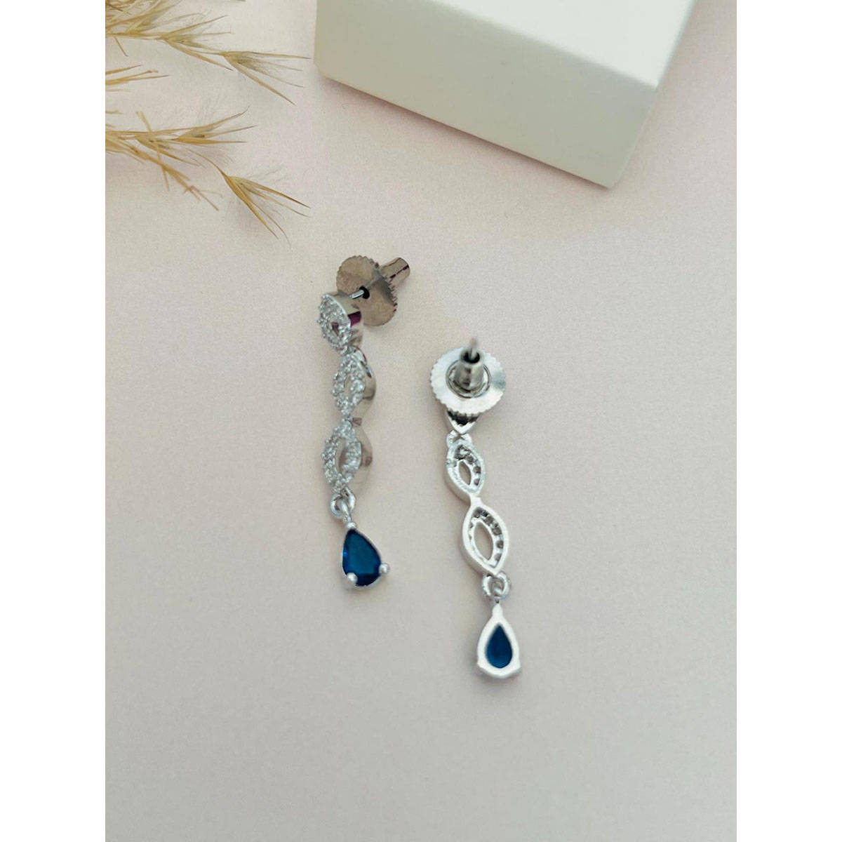 Abdesigns Blue Silver Plated American Diamond Jewellery Set