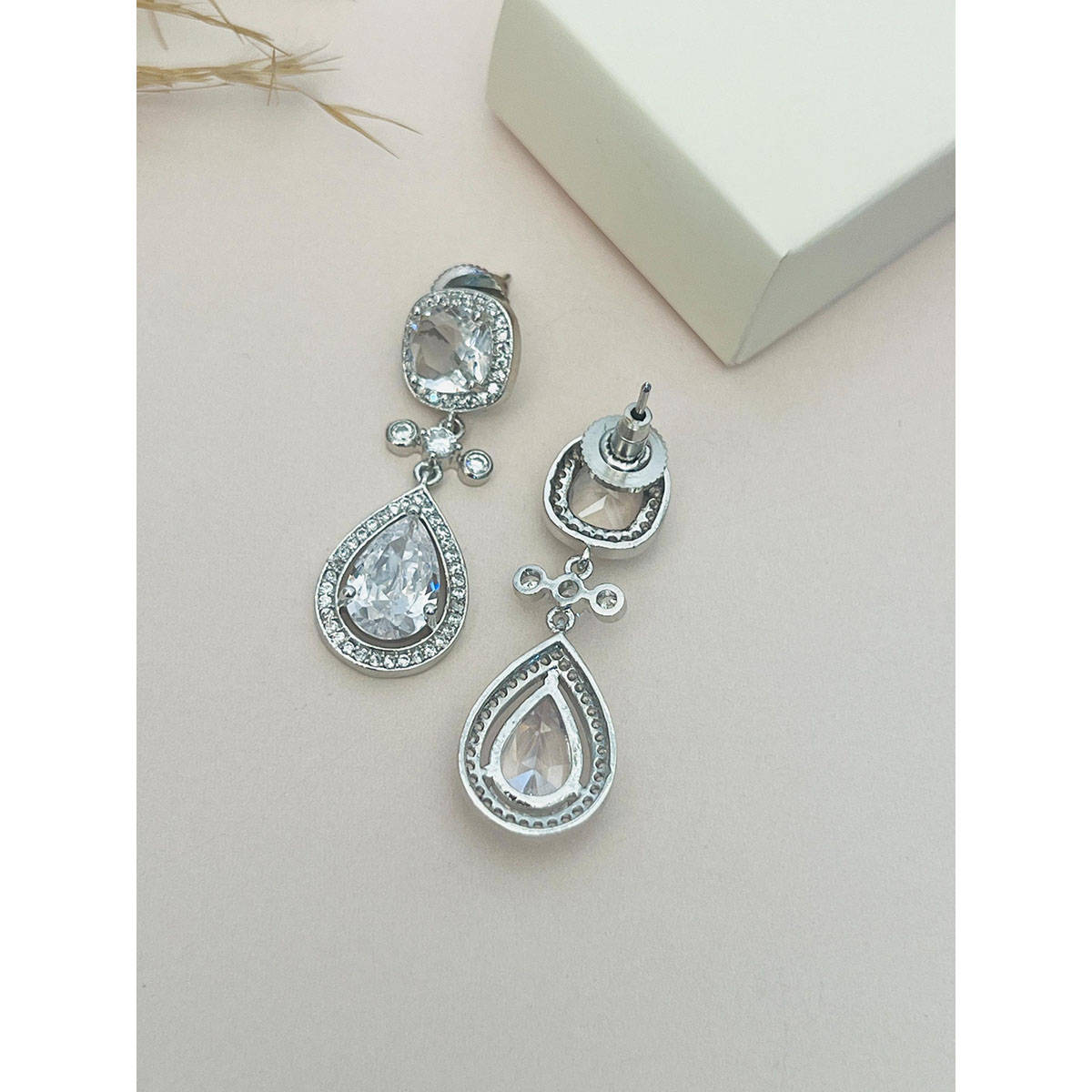 Abdesigns White Silver Plated American Diamond Jewellery Set