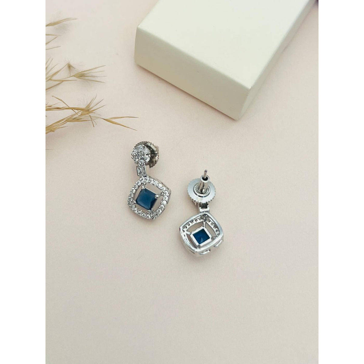 Abdesigns Blue Silver Plated American Diamond Jewellery Set