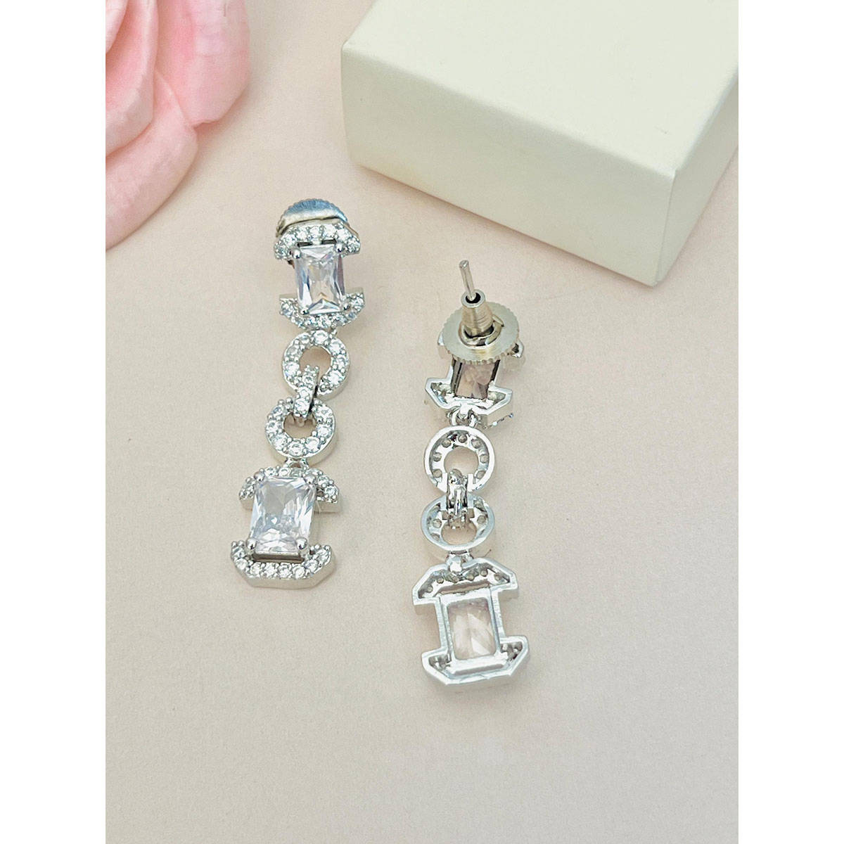 Abdesigns White Silver Plated American Diamond Jewellery Set