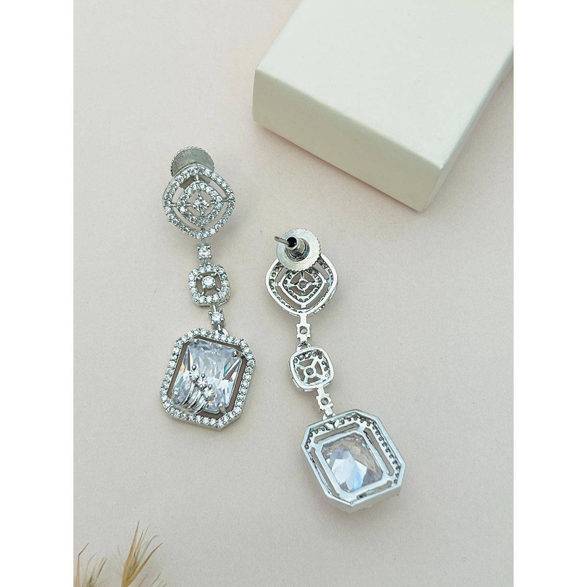 Abdesigns White Silver Plated American Diamond Jewellery Set