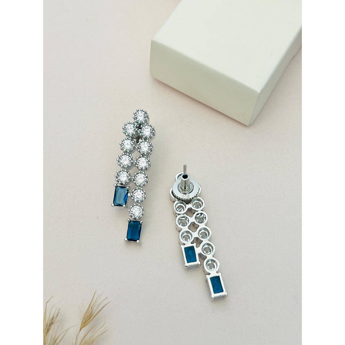 Abdesigns Blue Silver Plated American Diamond Jewellery Set