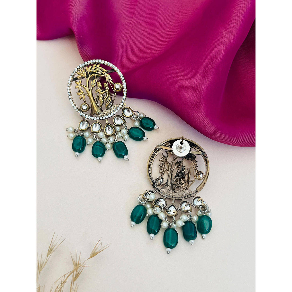 Abdesigns Silver Plated Polki American Diamond Jewellery Set · One Size