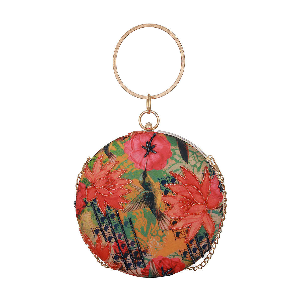 Aatmana Sequined Printed Lotus Motif Round Clutch