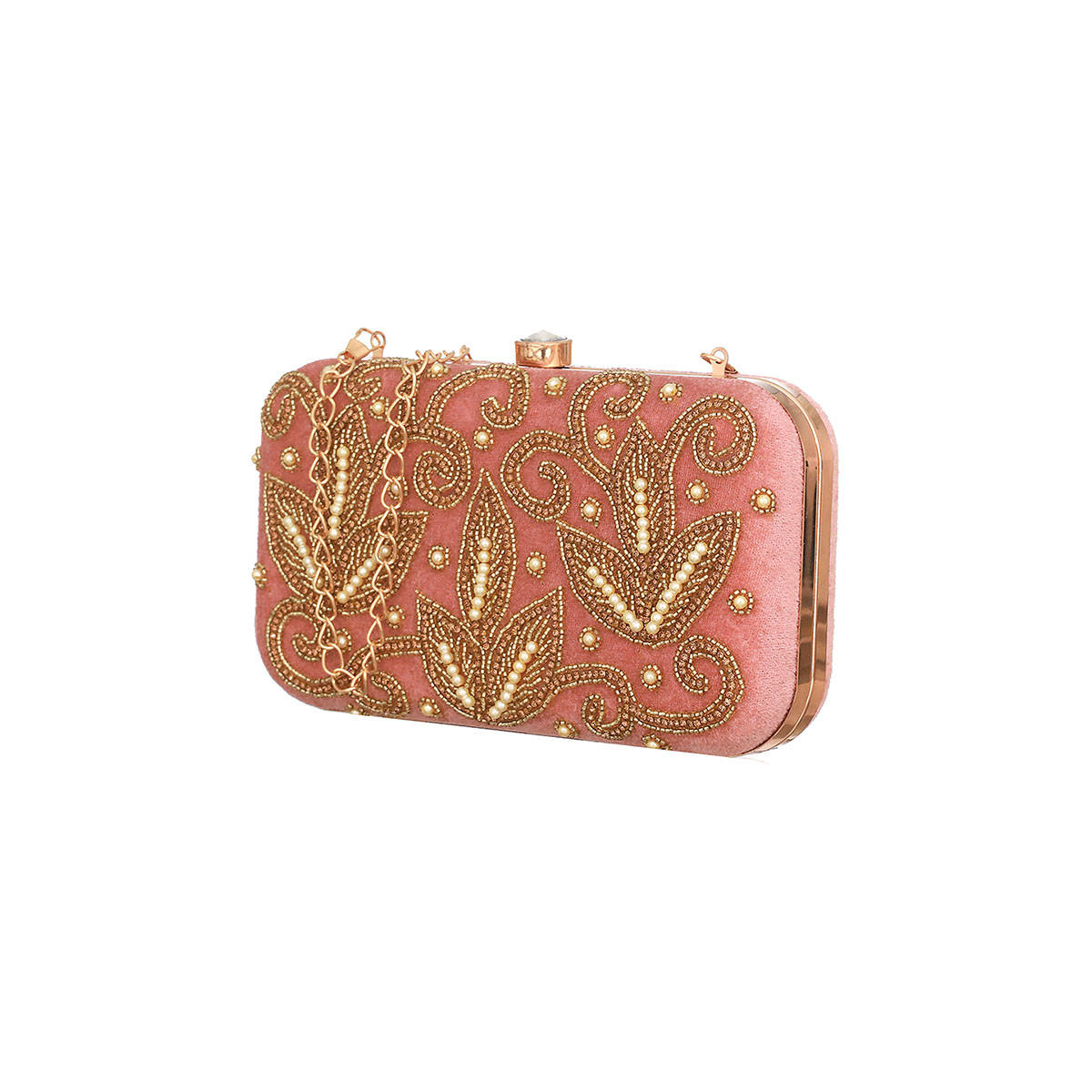 Aatmana Pink & Gold-Toned Embroidered Purse Clutch