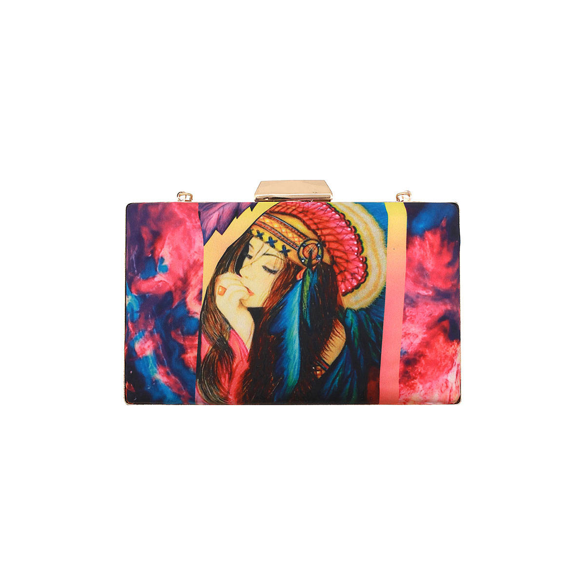 Aatmana Pink & Blue Classic Girl Motif Printed Box Clutch