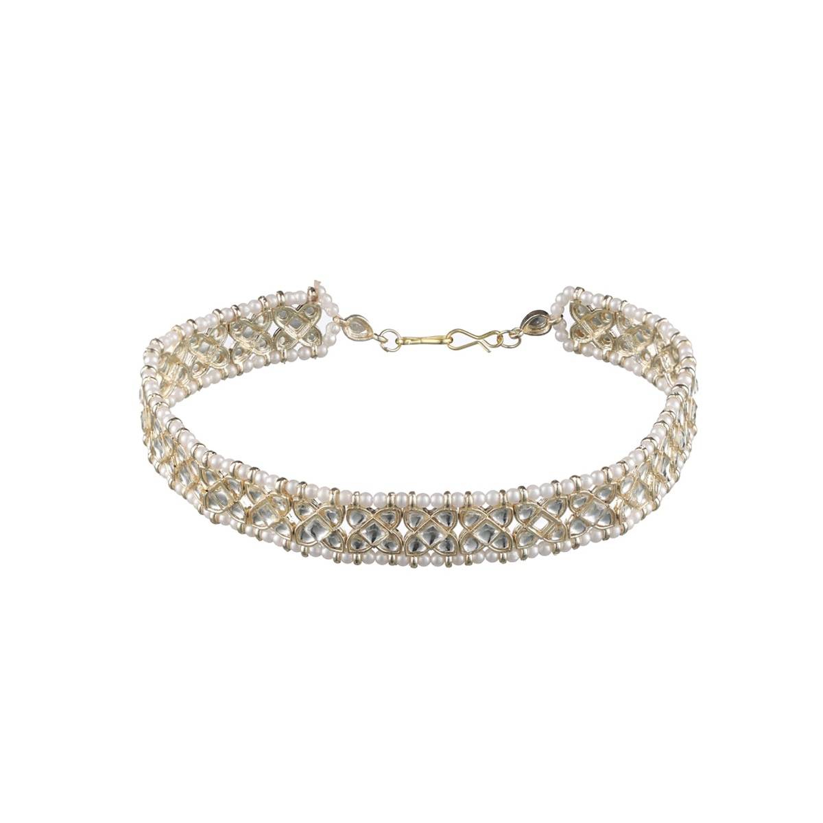 Aatmana Silver Plated White Kundan Studded & Beaded Matha Patti