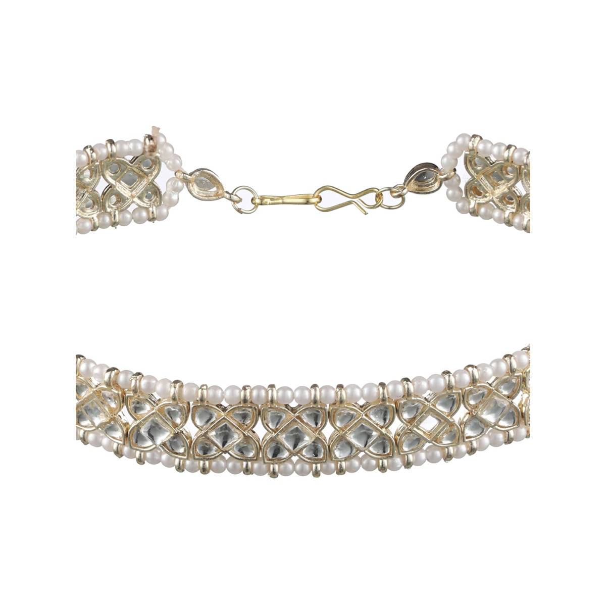 Aatmana Silver Plated White Kundan Studded & Beaded Matha Patti