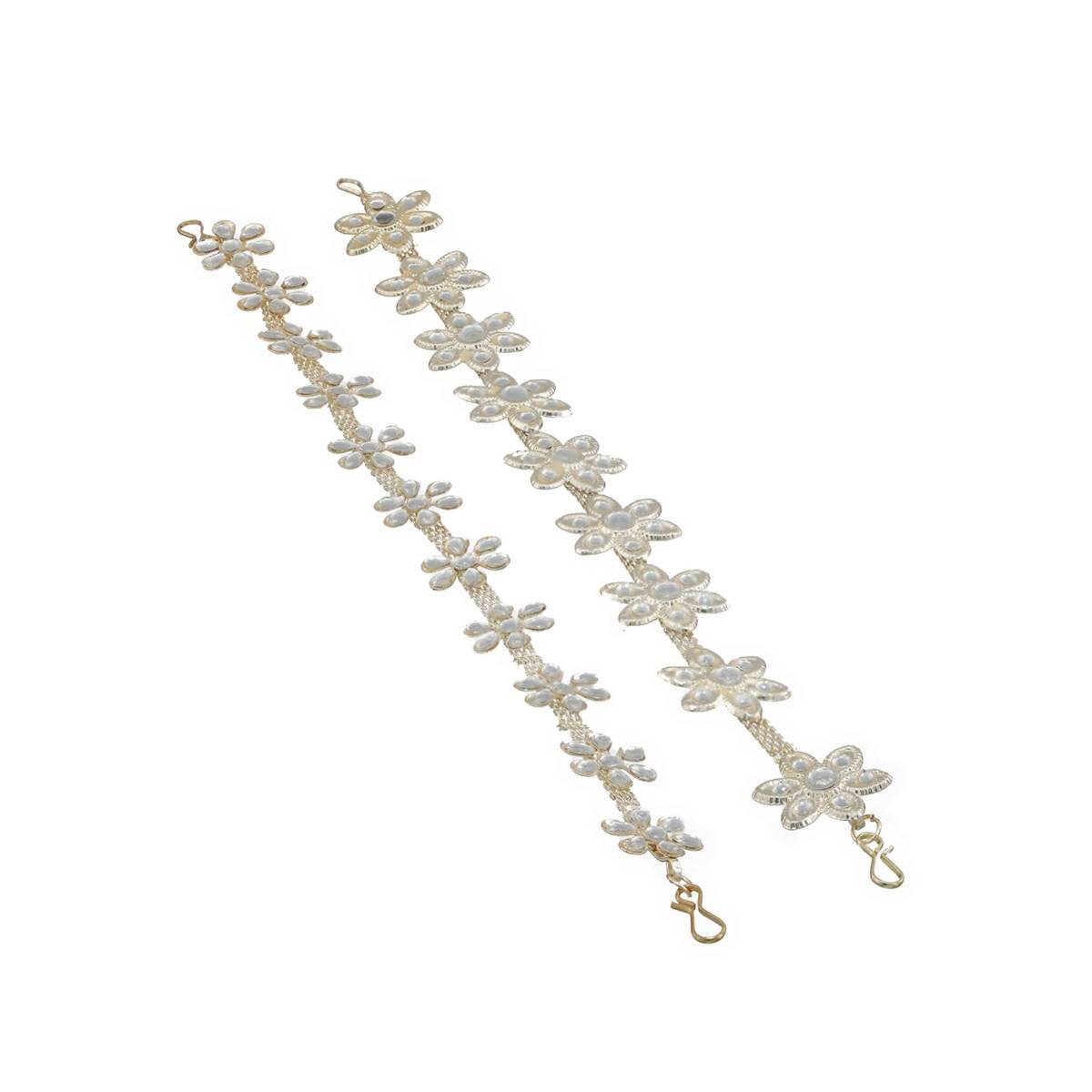Aatmana Set Of 2 Silver Plated White Stone Studded & Floral Pattern Matha Patti