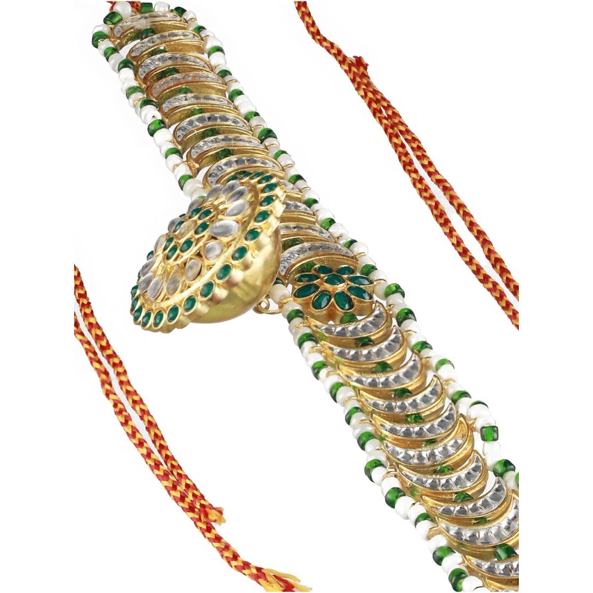 Aatmana Gold Plated Green & White Stone Studded & Pearl Beaded Meenakari Matha Patti