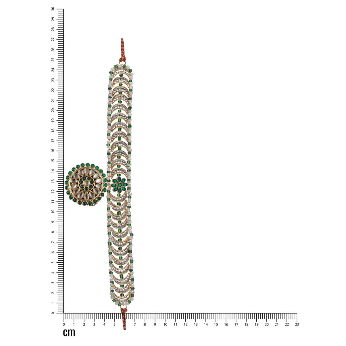 Aatmana Gold Plated Green & White Stone Studded & Pearl Beaded Meenakari Matha Patti