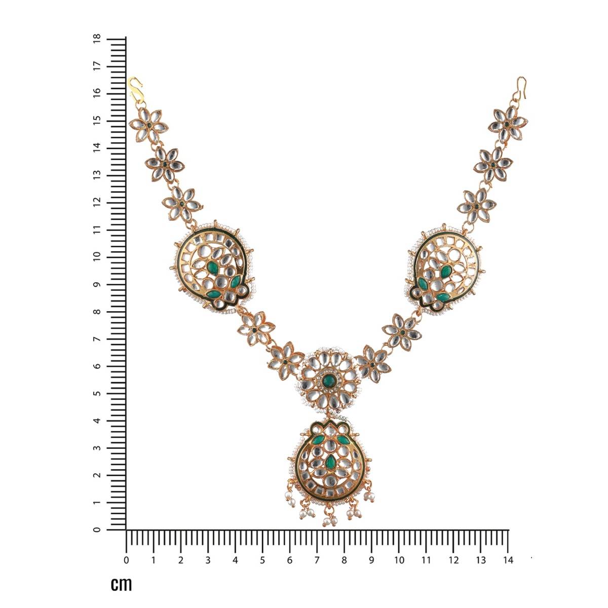 Aatmana Gold Plated Green & White Kundan Studded & Pearl Beaded Meenakari Mathapatti