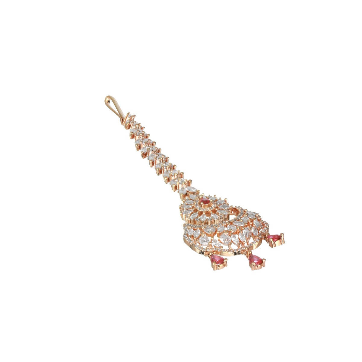 Aatmana Rose Gold Plated Magenta Ad Studded & White Ad Floral Studded Maangtikka