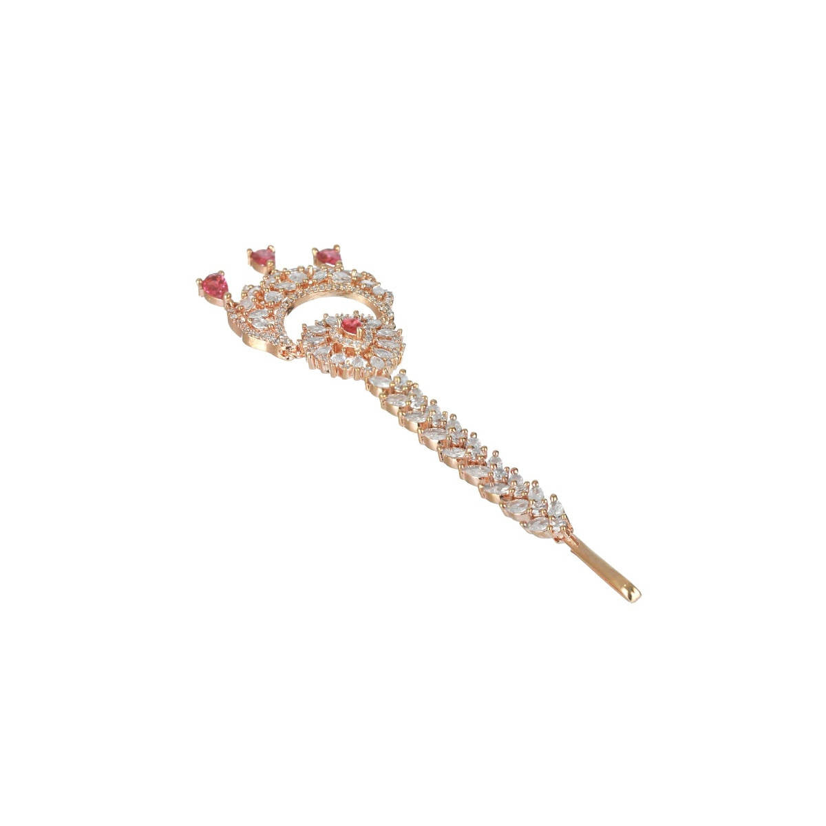 Aatmana Rose Gold Plated Magenta Ad Studded & White Ad Floral Studded Maangtikka