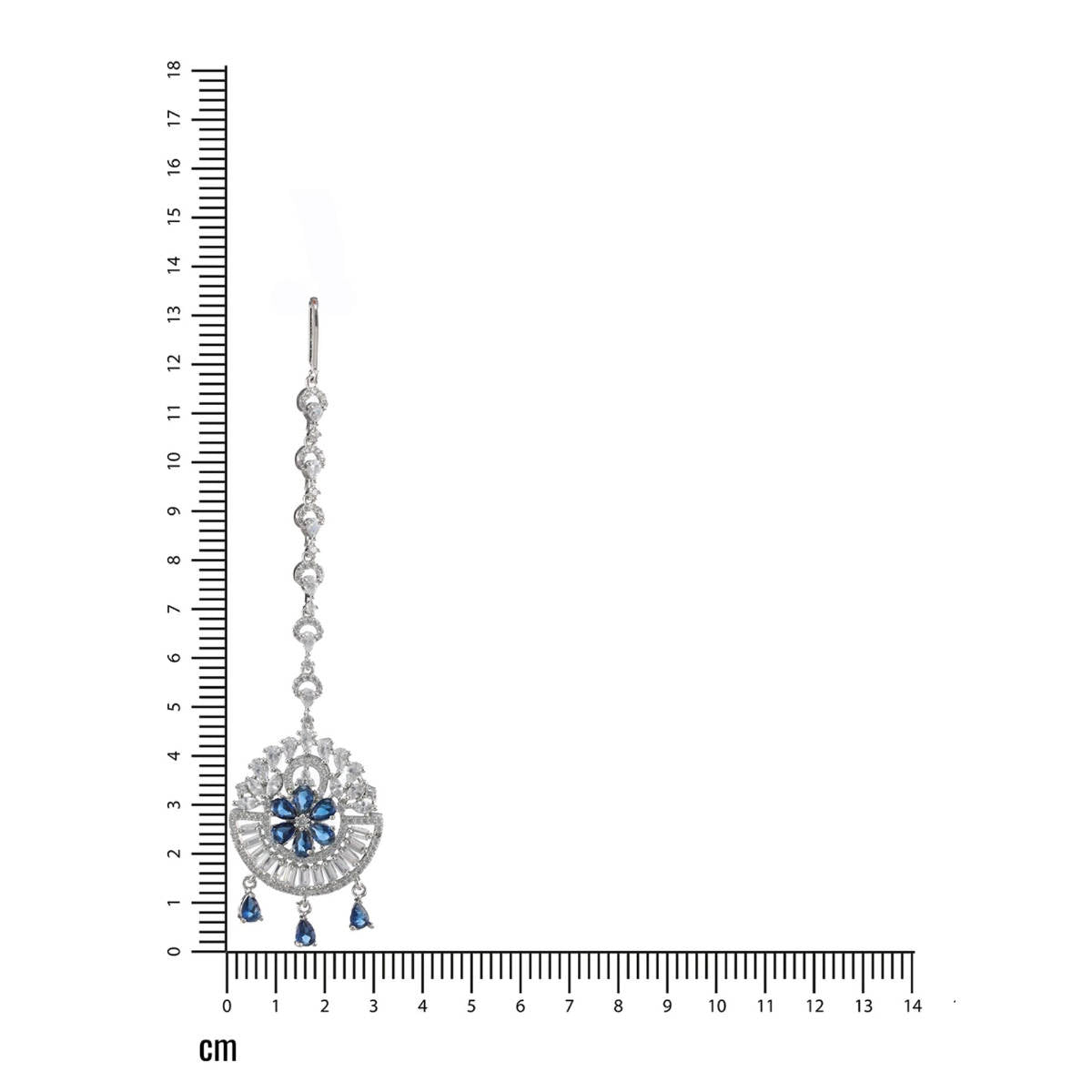 Aatmana Rhodium Plated Blue & White Ad Studded Floral Maangtikka