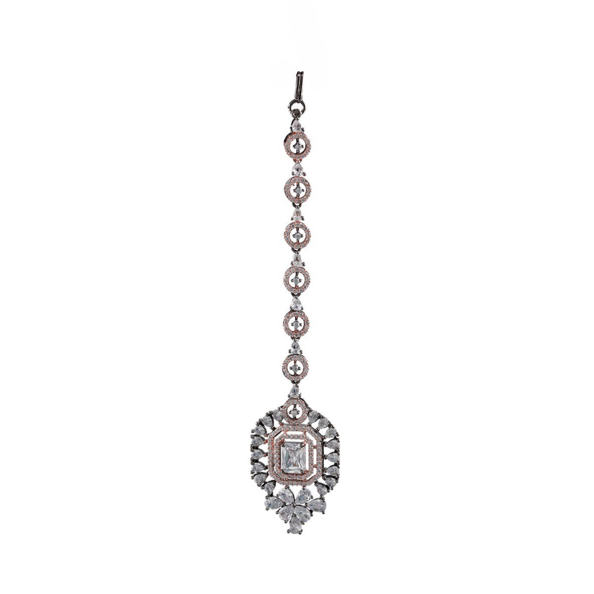 Aatmana Silver Plated Dual Toned American Diamond Studded Maangtikka