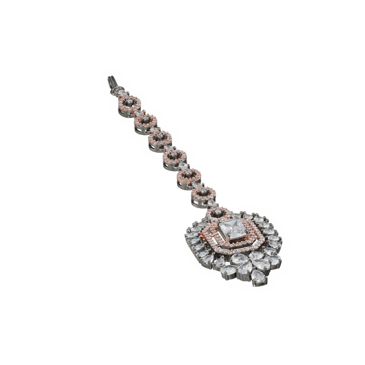Aatmana Silver Plated Dual Toned American Diamond Studded Maangtikka