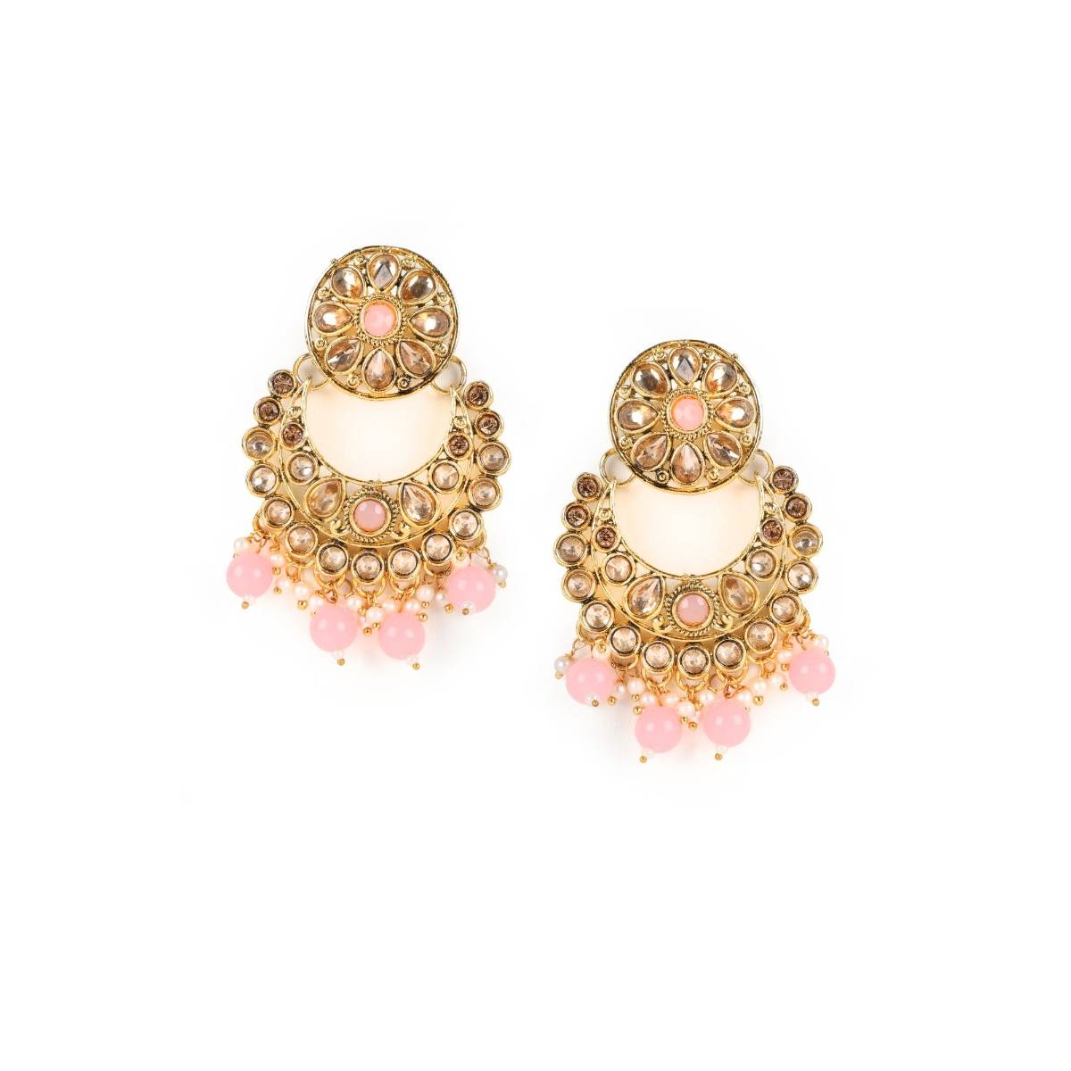 Aatmana Pink Pearls Kundan Beads Gold Plated Choker Set with Maangtikka