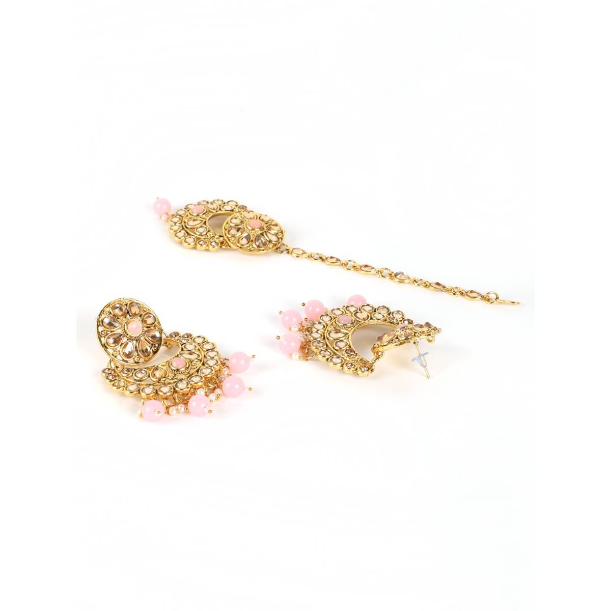 Aatmana Pink Pearls Kundan Beads Gold Plated Choker Set with Maangtikka