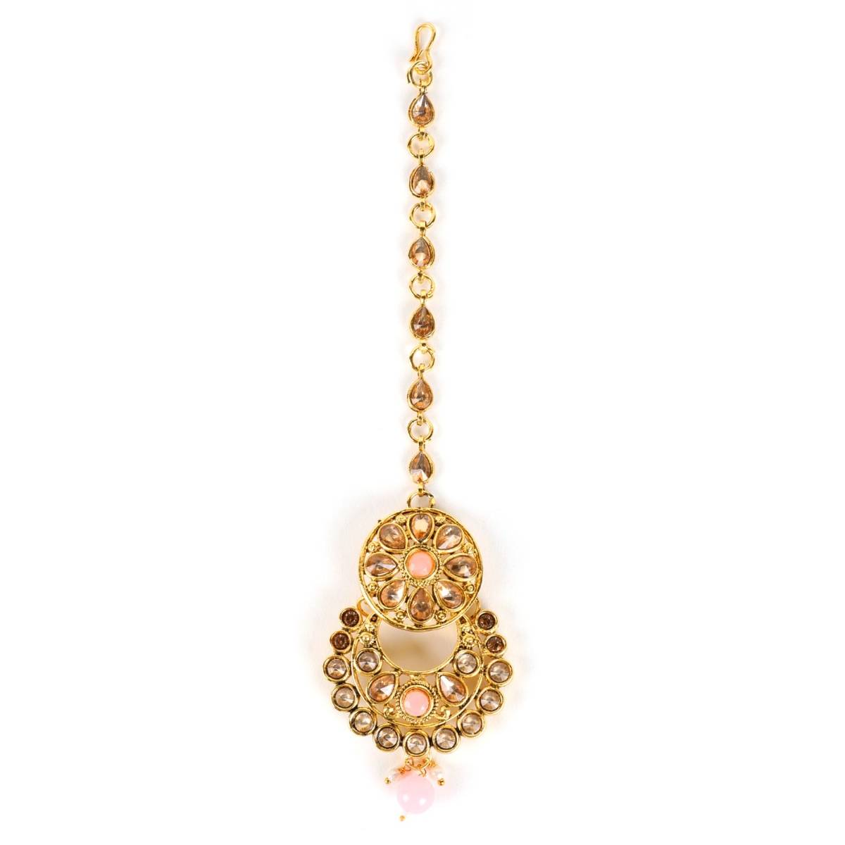 Aatmana Pink Pearls Kundan Beads Gold Plated Choker Set with Maangtikka