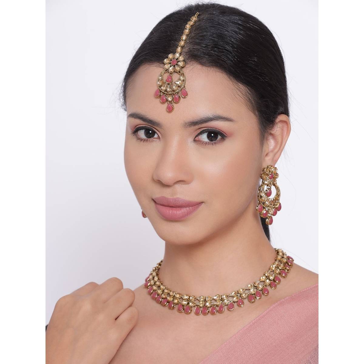 Aatmana Pink Kundan Gold Plated Jewellery Set