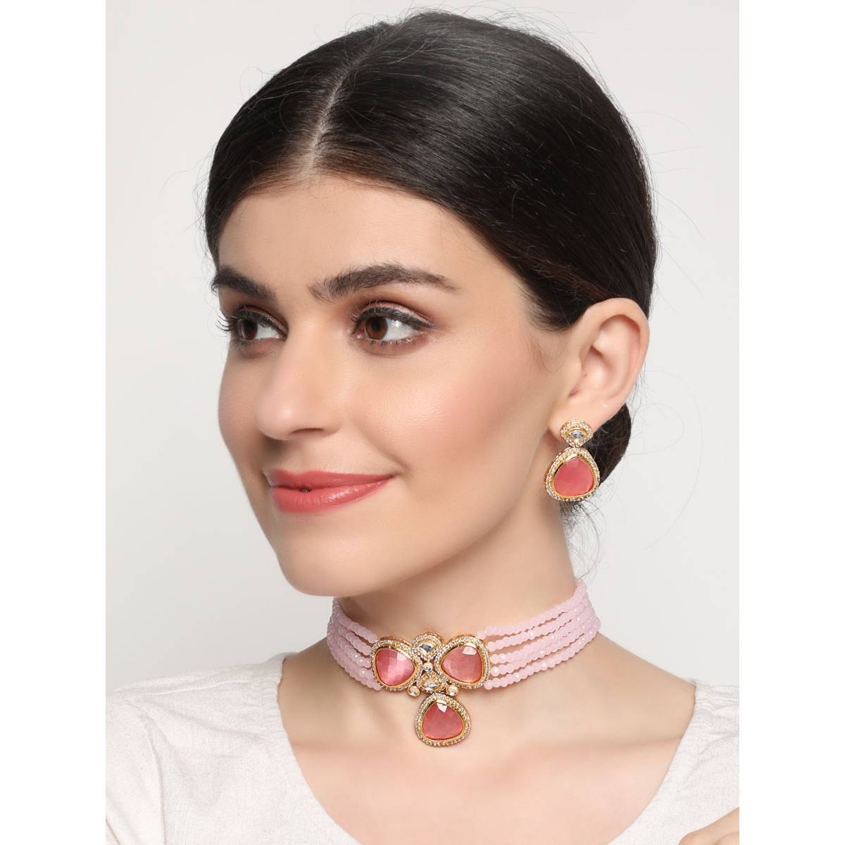 Aatmana Pink White Kundan Gold Plated Choker Set · One Size