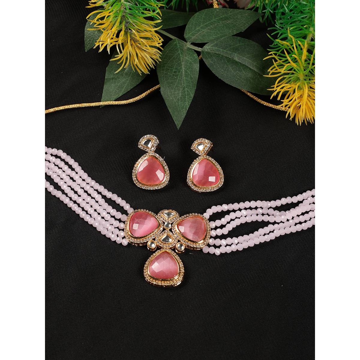 Aatmana Pink White Kundan Gold Plated Choker Set · One Size